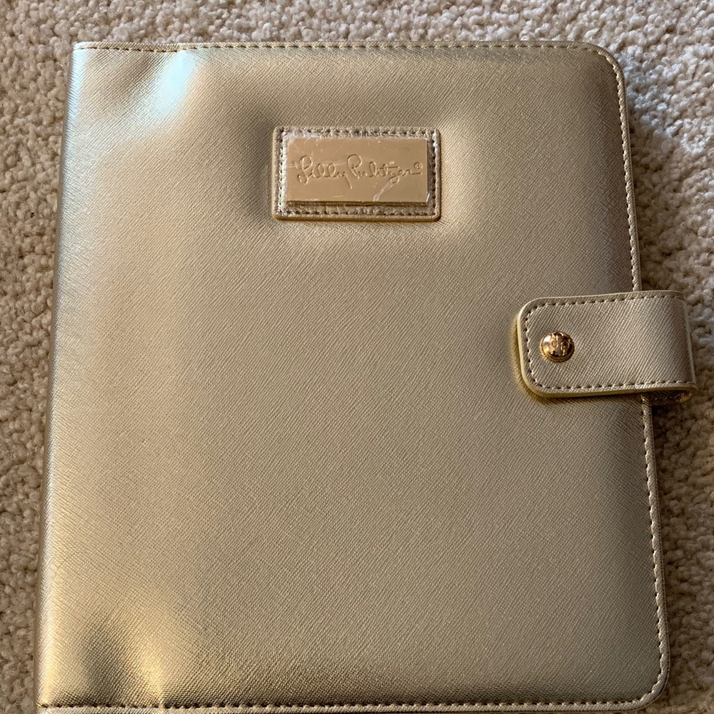 Lilly Pulitzer Gold Leatherette Agenda Planner Organizer with Snap Closure NWOT